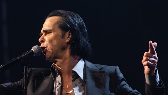Nick Cave, who is nominated for best original song for Train Dreams, performing in London with the Bad Seeds.