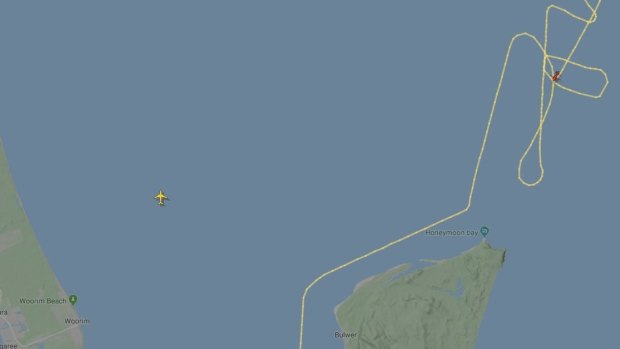 The flight path of the Rescue 500 helicopter involved in the search off Moreton Island on Wednesday evening.