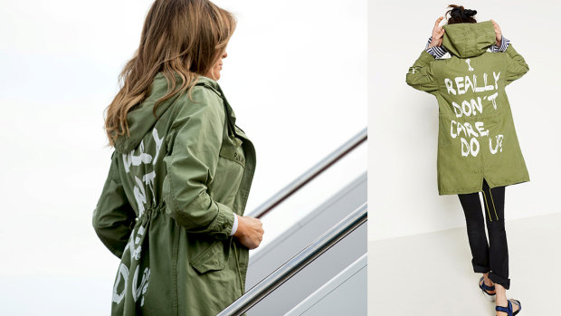 Melania Trump wore Zara's "I Really Don't Care Do U?" jacket as she boarded a plane to an immigration detention facility,