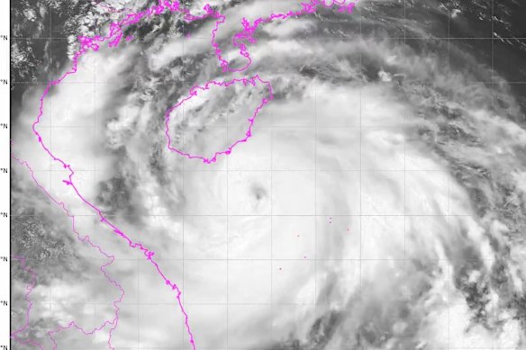A satellite image shows Kajiki passing China’s southern coastline. 