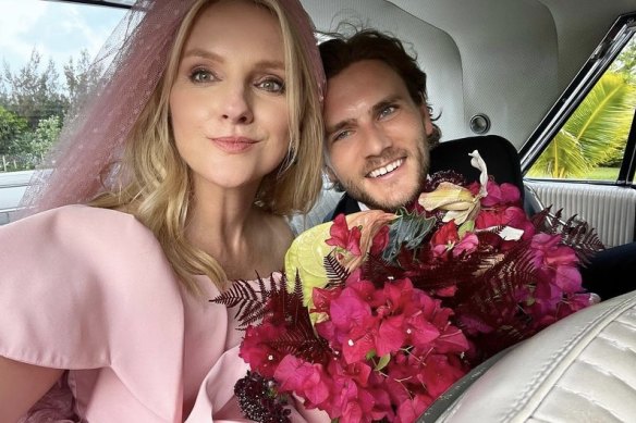 Laura Brown and new husband Brandon Borror-Chappell at their Hawaiian wedding in April.