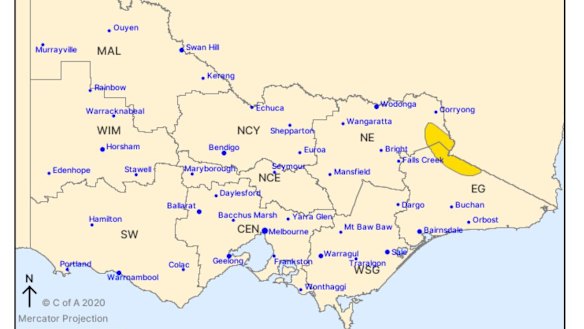 The weather bureau's severe thunderstorm warning area as of 6.30pm