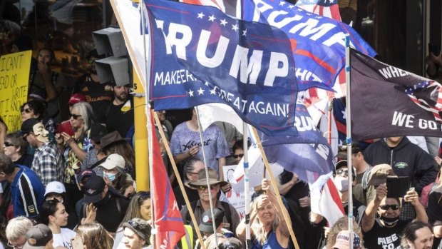 Trump flags seen in Wellington, New Zealand.