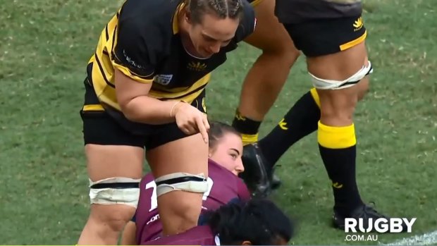 Reckoning: Rebecca Clough appears to take her Wallaroos teammate to task in the aftermath of the alleged incident.
