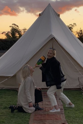 Annabel Walker "glamping" with friends in the Southern Highlands earlier this year.