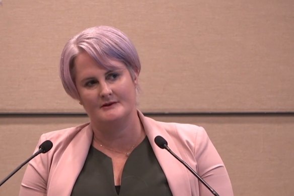 Shannon Farrington gives evidence in Cairns.