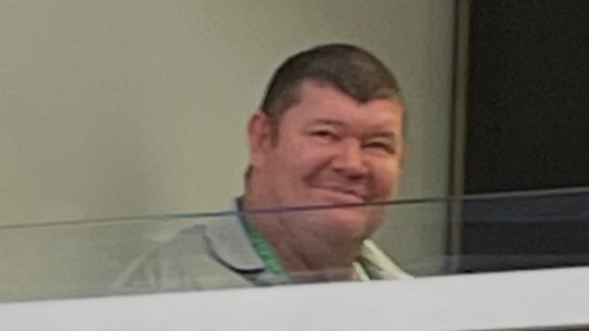 James Packer in the NRL's private box at the season opener in Las Vegas.