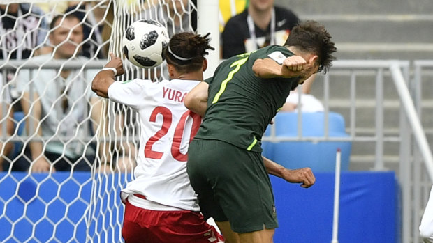 Turning point: Yussuf Poulsen's handball which led to a penalty for Australia.