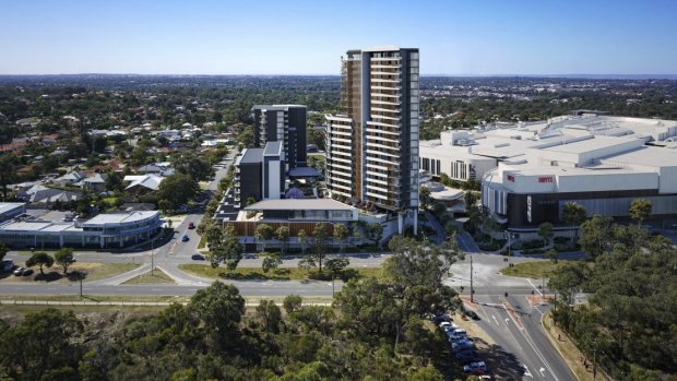 The tallest of the development’s three towers would rival some CBD buildings.