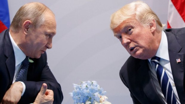 Vladimir Putin and Donald Trump in 2017. They’ve been in contact several times since Trump’s return to the White House.