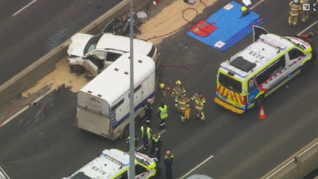 A 4WD towing a horse float, a truck and a car all collided on Saturday afternooon.