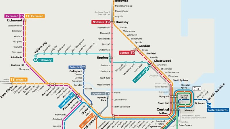 sydney train network map Sydney Trains Unveil Revamped Rail Map With T9 Northern Line From sydney train network map