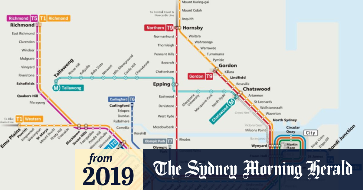 T1 Train Line Map Sydney Trains Unveil Revamped Rail Map With T9 Northern Line From Hornsby  To Gordon Via Epping
