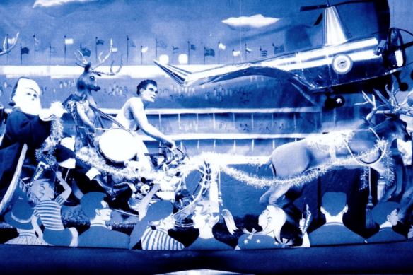 The first Myer Christmas Window: ‘Santa and the Olympics’ on Bourke Street in Melbourne, 1956. 