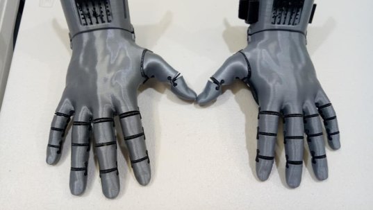 3D printed prosthetic hands designed by Mat Bowtell. 