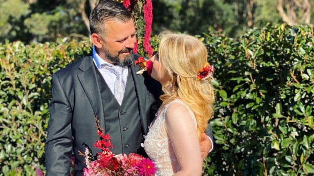 Shane and Andrea Ackley married during the height of coronavirus lockdown restrictions in southern Sydney with just five guests.