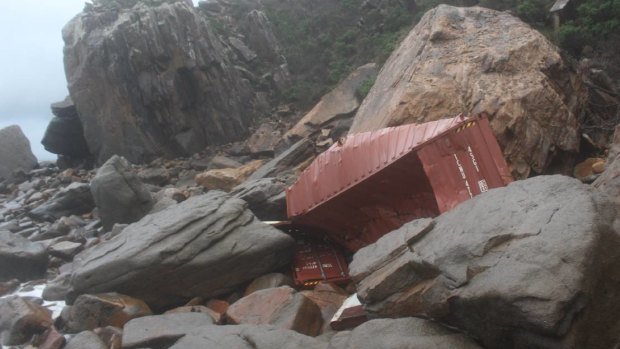 One of the shipping containers washed up near Shag Rock. 