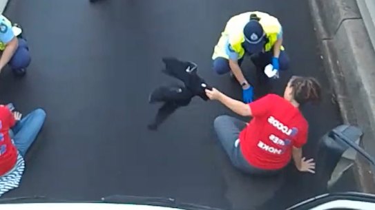 Protesters have glued themselves to the bridge, the group says.