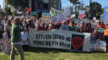 Protesters gather outside the office of Steve Ciobo on the Gold Coast on Thursday.