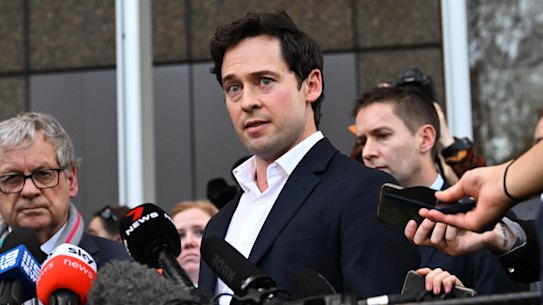 Nick McKenzie speaks to the media after Justice Anthony Besanko delivered his findings in the Ben Roberts-Smith defamation case.