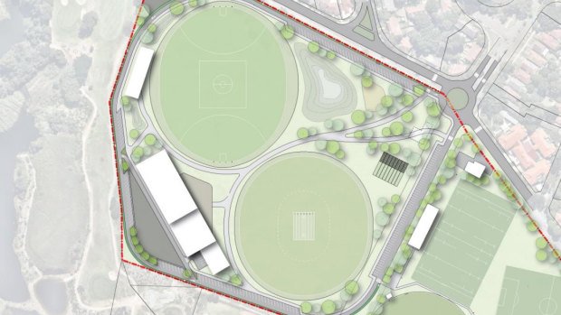 An artist's impression of the integration of Astrolabe Park recreation facilities with David Phillip Sports complex to the east. 