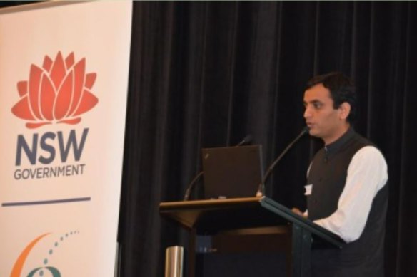 Dhankhar speaking at a NSW government event. He held numerous high profile positions in the Indian-Australian diaspora.