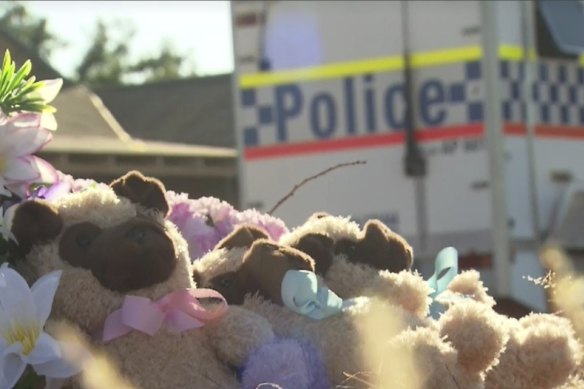 A growing memorial of teddy bears outside the Port Hedland house where three children were killed in a house fire.