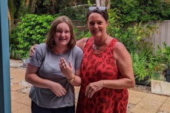 Krystal Cain, 14, pictured with her aunt Trina on Christmas day. Krystal went missing in the Wide Bay floods near Gympie on Saturday, January 8.