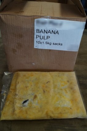 One of the boxes of banana pulp.