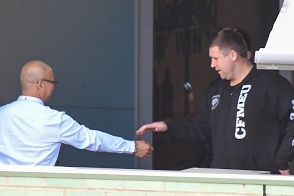 Former CFMEU NSW assistant secretary Michael Greenfield (right) at union headquarters.