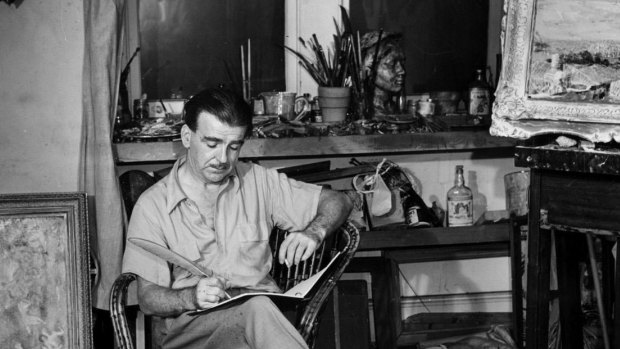 William Dobell pictured in his Kings Cross studio in 1949.