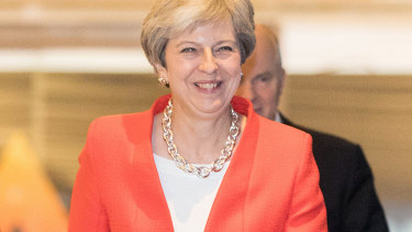 UK Prime Minister Theresa May arrives for the Conservative Party conference.
