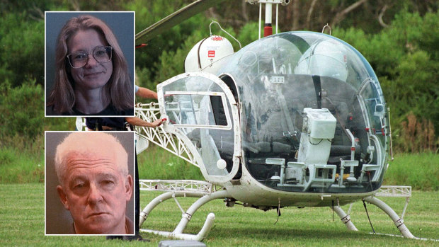 Lucy Dudko, John Killick and the helicopter used in the escape.