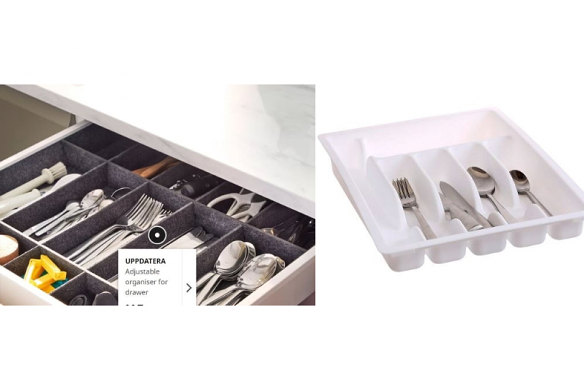 A found a few cutlery drawer organisers for sale that appear to confirm my point of view.