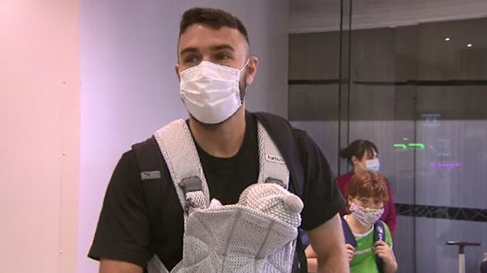 Richmond's Shane Edwards, with baby on board.