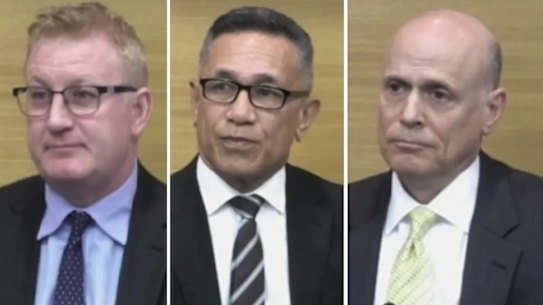 Star executives Geoff Hogg, Junior Toleafoa, and Howard Steiner being grilled in Brisbane this week.