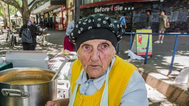 Stasia Dabrowski has been serving the needy at her Garema Place soup kitchen for over three decades.