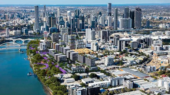 An artist’s impression of a future South Brisbane by development planners Urbis. This is not a council-approved design.