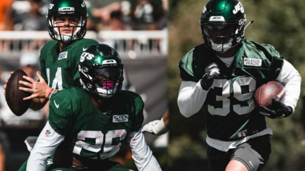 Blind side: Valentine Holmes, at training right, endured a baptism of fire with his Jets teammates.