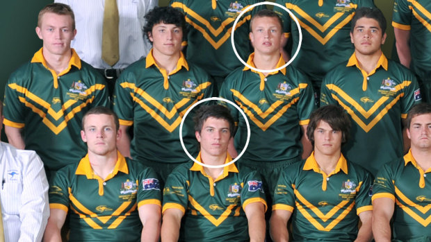 The Australian Schoolboys rugby league team in 2010, including James Tedesco, bottom, and Jack Wighton, top.