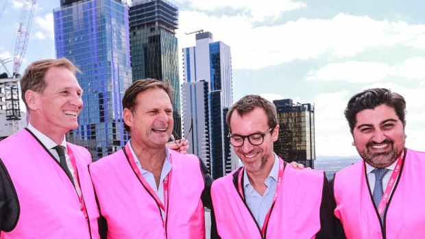 Scape co-founder Craig Carracher (far left) during construction at one of the company’s Melbourne properties.