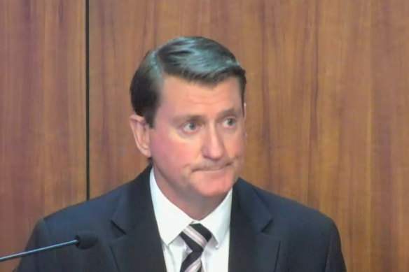 Crown Resorts’ general manager of security and surveillance, Craig Walsh, giving evidence to the inquiry on Friday. 