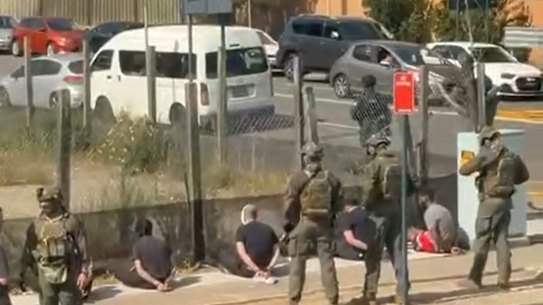 The men lined up after their arrest.