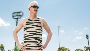 Researchers have confirmed "pale" melanomas are genetically linked to albinism. Pictured is Chad Perris, a Canberra athlete with albinism.