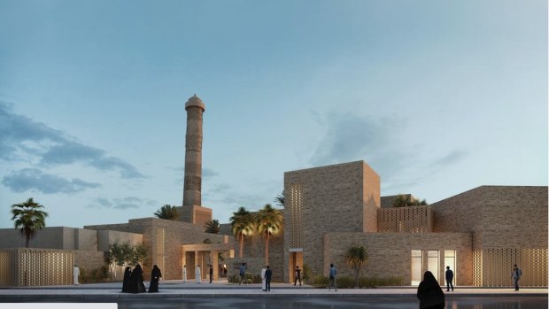 An artist rendering of the rebuilt Al-Nouri mosque in Mosul, Iraq. It had been destroyed by Islamic State militants, who declared a caliphate in the religious building.
