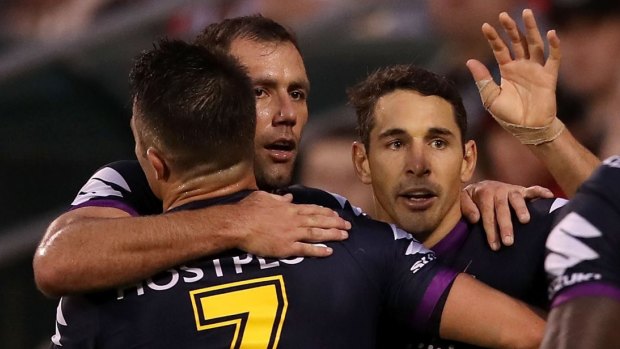 No longer close: Cooper Cronk, Cameron Smith and Billy Slater in Storm colours.