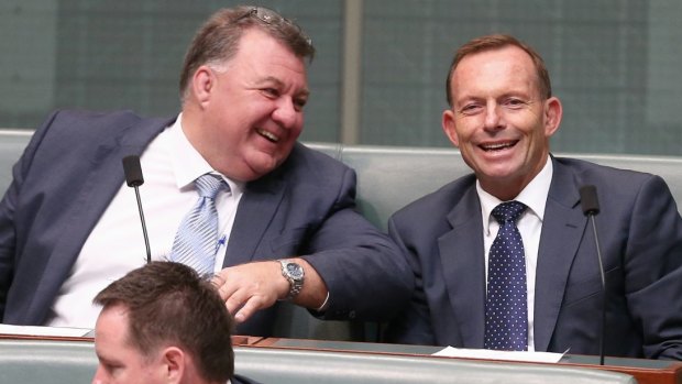 Allies: Craig Kelly and Tony Abbott during question time.