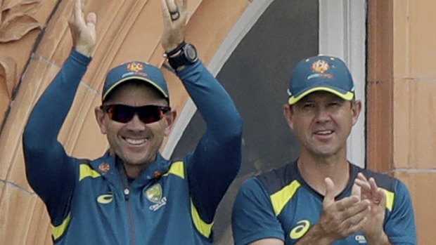 Justin Langer and Ricky Ponting at Lord's during the World Cup.