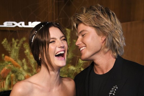 Montana Cox and Jordan Barrett attend the Lexus marquee.
