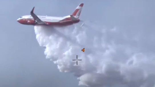 The Rural Fire Service's large air tanker, named the Marie Bashir, can drop 15,000 litres of retardant per flight.